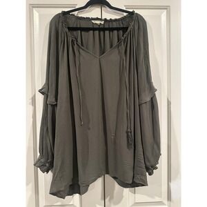 Aveology Shirt Womens 30/32 Green Boho Peasant Top Long Sleeve Flowy Plus Size